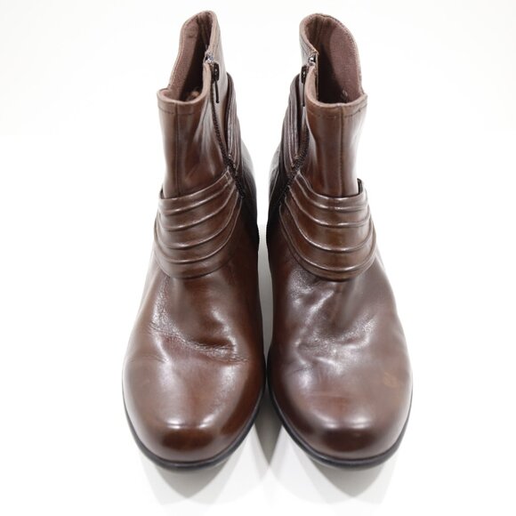 Clarks Bendables Ingalls Mood Brown Leather 2" Block Heel Ankle Boots - 10 - Picture 6 of 7